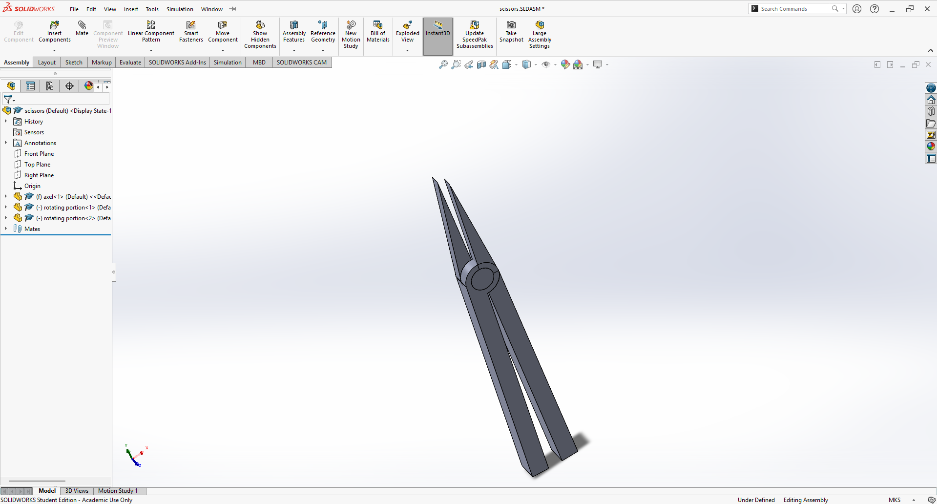 My final product when creating scissors/tweezers in the assembly portion